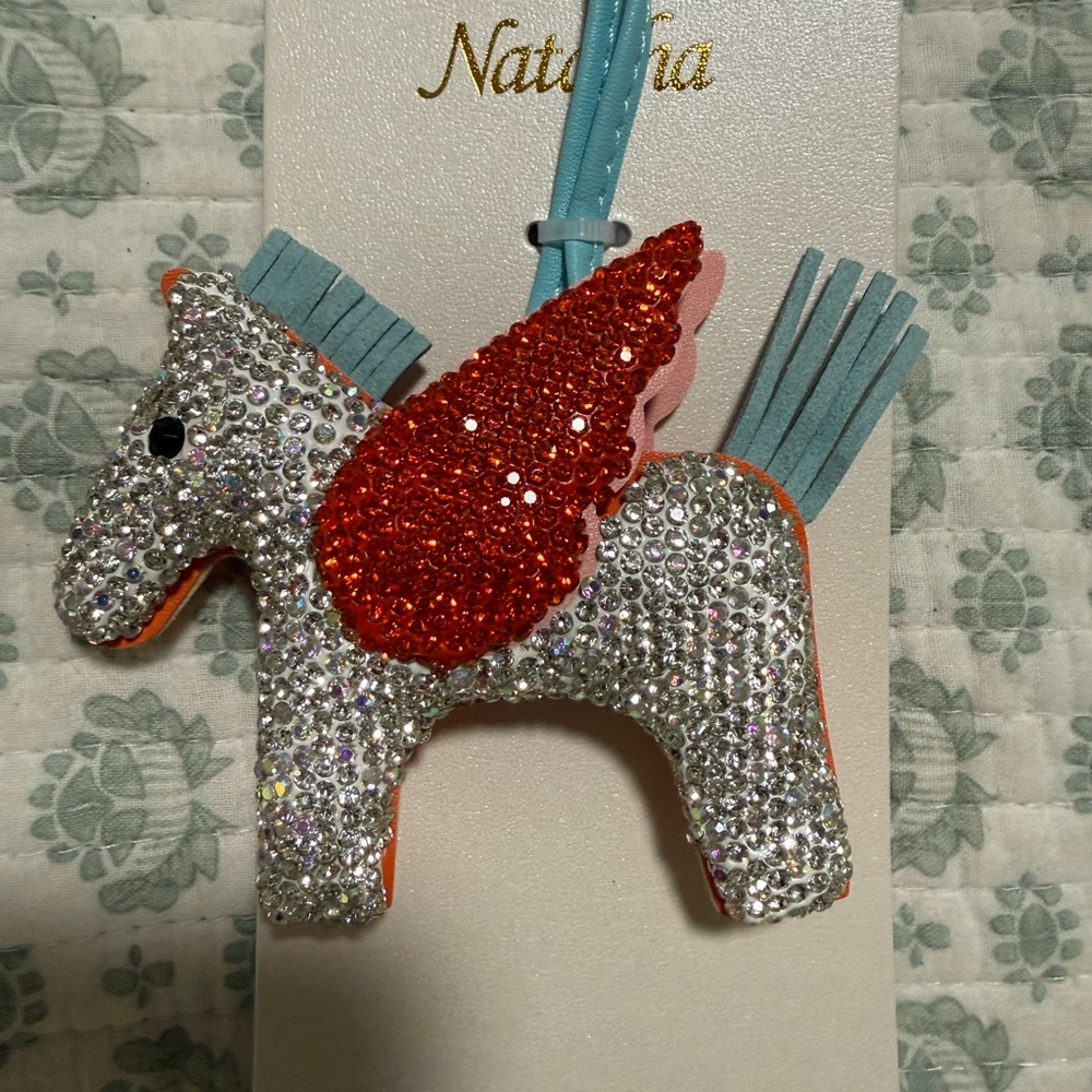 NWT Natasha Crystal Pony Horse Bag Charm with Sequins